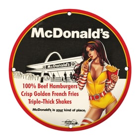 Rare Unique Design 8" McDonald's Porcelain Sign - Vintage Collector's Item