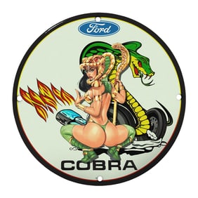Unique 8" Ford Cobra Porcelain Sign: Rare Collectible Artwork for Car Enthusiasts