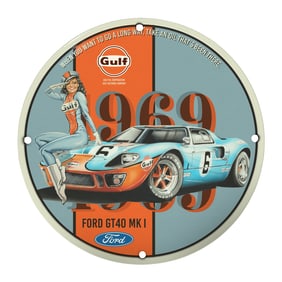 Rare 8" Porcelain Gulf Oil Sign - Vintage Ford GT40 MK I Collectible Decor