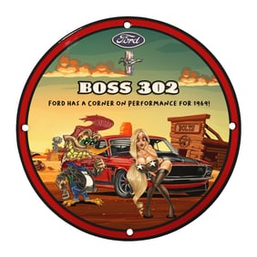 Rare 8-Inch Vintage Ford Boss 302 Porcelain Sign - Unique Design for Collectors