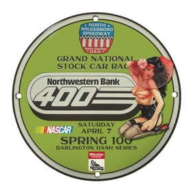 Rare 8-Inch Porcelain Sign - Northwestern Bank 400 - Vintage NASCAR Memorabilia