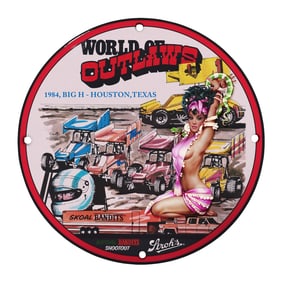 Rare 8" Porcelain Sign - World of Outlaws 1984 Big H Houston Texas - Unique Design for Collectors