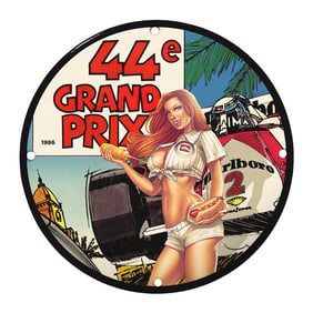 Rare Unique Design 8" Vintage Porcelain Sign - Grand Prix 1986 Collectible Item