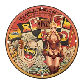 Unique 8" Vintage Porcelain Sign - 1972 Rebel 400 NASCAR Racing Memorabilia