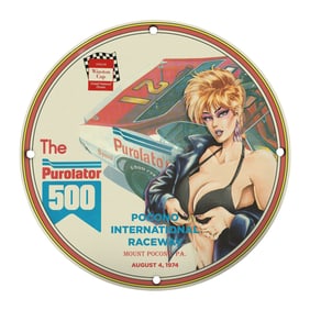 Rare 8" Porcelain Sign - Purolator 500 Vintage NASCAR Artwork - Collector's Gem