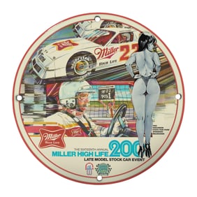 Rare 8" Unique Porcelain Sign - Miller High Life Stock Car Event Memorabilia