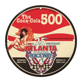 Rare Coca-Cola 500 Atlanta International Raceway 25th Anniversary Porcelain Sign