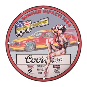 Unique Vintage 8" Porcelain Sign: Nashville Raceway 1984 Collectible Artwork