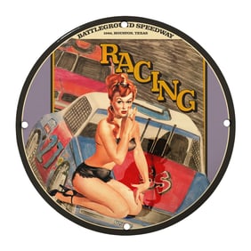 Rare 8" Porcelain Sign - Vintage Battleground Speedway Racing Memorabilia