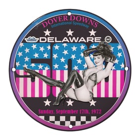 Rare Unique 8" Porcelain Sign Featuring Dover Downs International Speedway Artistry