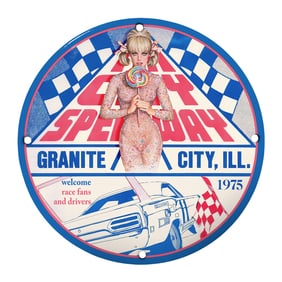 Vintage 1975 Granite City Speedway 8" Porcelain Sign ? Unique Racing Memorabilia