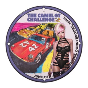 Rare 8" Porcelain Sign: The Camel GT Challenge Vintage Design (1972) Artwork