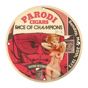 Vintage Parodi Cigars Race of Champions Porcelain Sign - Unique 8" Collectible