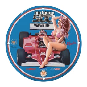 Rare Vintage 8-Inch Porcelain Sign - Michigan 500 Valvoline Racing Memorabilia