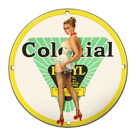 Rare Unique 8" Porcelain Sign Featuring Vintage Colonial Girl Design