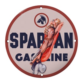 Rare Unique Design 8" Porcelain Spartan Gasoline Sign - Vintage Collectible Art