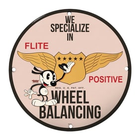 Rare Unique Design 8" Porcelain Sign - Vintage Wheel Balancing Advertisement