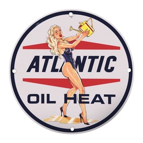 Rare 8" Atlantic Oil Heat Porcelain Sign ? Unique Vintage Design for Collectors