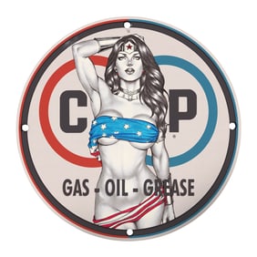 Rare Vintage 8" Porcelain Sign featuring Unique Pop Art Design ? Perfect for Collectors