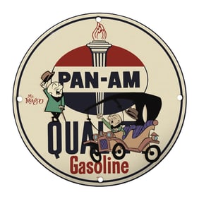 Vintage 8" Porcelain Sign: Rare Pan-Am Quality Gasoline Design - Unique Collectible