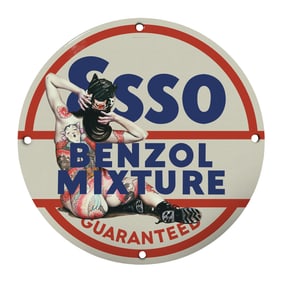 Rare 8" Porcelain Sign Featuring Unique Esso Benzol Mixture Design