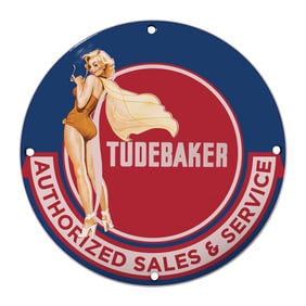 Unique 8" Vintage Porcelain Sign - Autographed Tudebaker Sales & Service Design