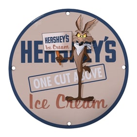 Unique 8" Porcelain Sign with Iconic Hershey's Ice Cream Design Featuring Wile E. Coyote