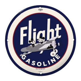 Rare 8" Porcelain Flight Gasoline Sign Featuring Vintage Mickey Mouse Design