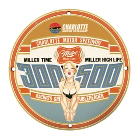 Rare Unique 8" Porcelain Sign: Charlotte Motor Speedway - Miller High Life