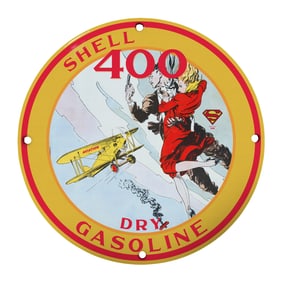 Unique 8" Shell 400 Porcelain Sign - Vintage Aviation Gasoline Collector's Item