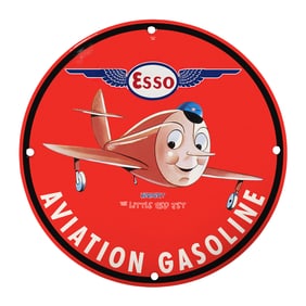 Rare 8" Vintage Porcelain Sign - Adorable Esso Aviation Gasoline Jet Design