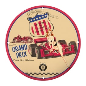 Rare and Unique 8" Vintage Porcelain Sign 'Ponca City Grand Prix' ? Iconic Collectible