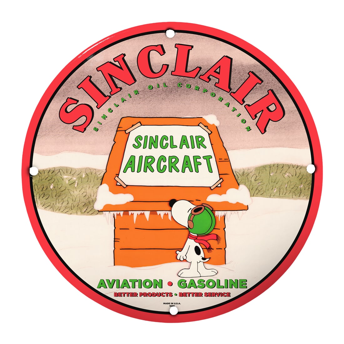 Rare Unique 8" Sinclair Aircraft Vintage Porcelain Sign Featuring Snoopy (1 of 1)