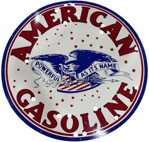 Vintage American Gasoline Neon Porcelain Sign with Eagle Design