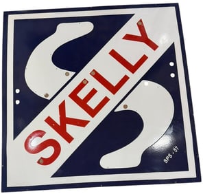 Illuminated Skelly Gas Station Neon Skin Porcelain Sign ? Classic Americana