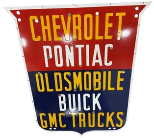 Vintage Porcelain Neon Skin Sign Featuring Chevrolet, Pontiac, Oldsmobile, Buick, GMC