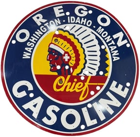 Vintage Oregon Chief Gasoline Porcelain Neon Skin Sign - Collectible Americana Decor