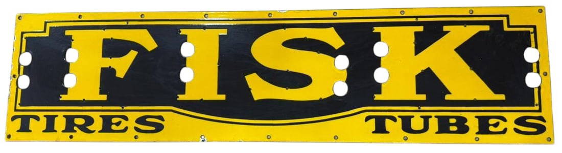 Fisk Tires Tubes Porcelain Neon Skin Sign - Eye-Catching Vintage Style for Collectors: Introduce a touch of nostalgia with this stunning Fisk Tires Tubes porcelain neon skin sign. Crafted with high-quality materials, this sign features a vibrant yellow background that contrasts beautifu