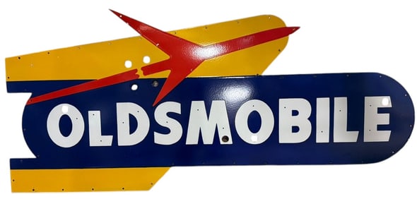 Striking Porcelain Neon skin Sign Featuring Oldsmobile Logo and Bold Colors
