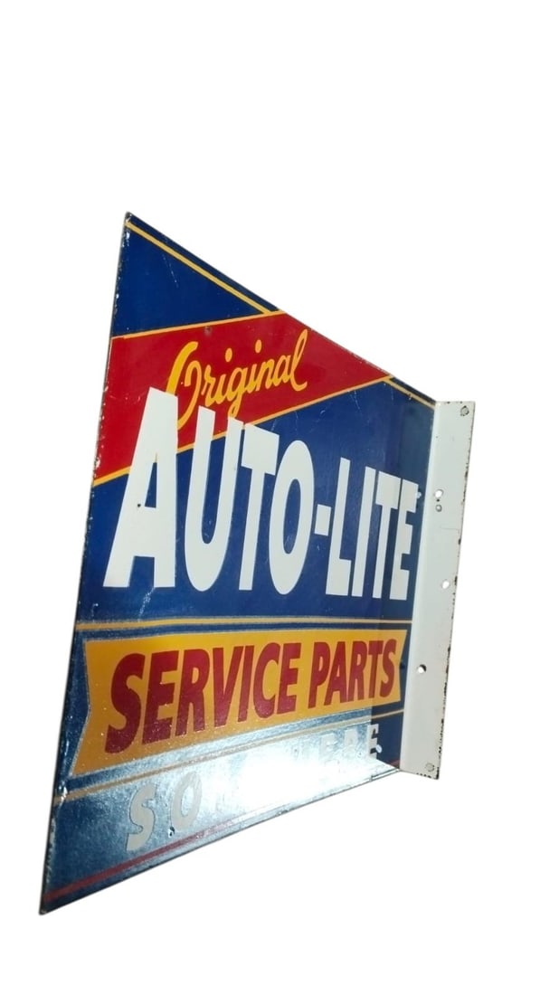 Vintage Auto-Lite Porcelain Service Parts Flnage Sign - Unique Collectible for Auto Enthusiasts (1 of 3)
