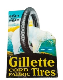 Vintage Gillette Cord and Fabric Tires Porcelain Flange Sign: A Rare Collectible Piece