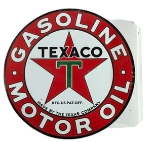 Vintage Texaco Gasoline Motor Oil Porcelain Flange Sign - A Collector's Dream