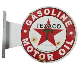 Vintage Texaco Gasoline Motor Oil Porcelain Flange Sign: A Must-Have Collectible for Enthusiasts