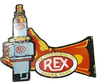Vintage REX Spark Plug Porcelain Flange Sign - Classic Automotive Memorabilia for Collectors