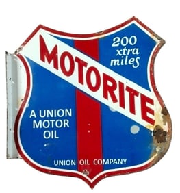 Vintage Motorite Porcelain Flange Sign from Union Oil Company - Classic Automotive Memorabilia