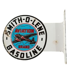 Vintage Smith-O-Lene Aviation Gasoline Porcelain Flange Sign ? Unique Collectible