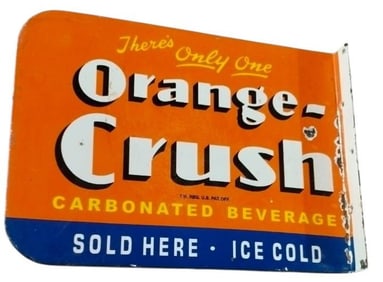 Vintage Orange Crush Porcelain Flange Sign - Authentic Soda Advertising Memorabilia