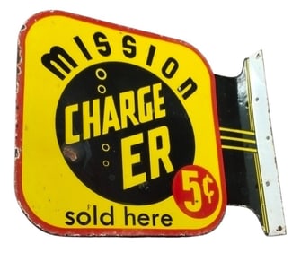 Vintage Mission Charger Porcelain Flange Sign ? Grab This Unique Piece of Advertising History