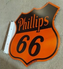 Vintage Phillips 66 Porcelain Flange Sign - Iconic Americana Gas Station Memorabilia