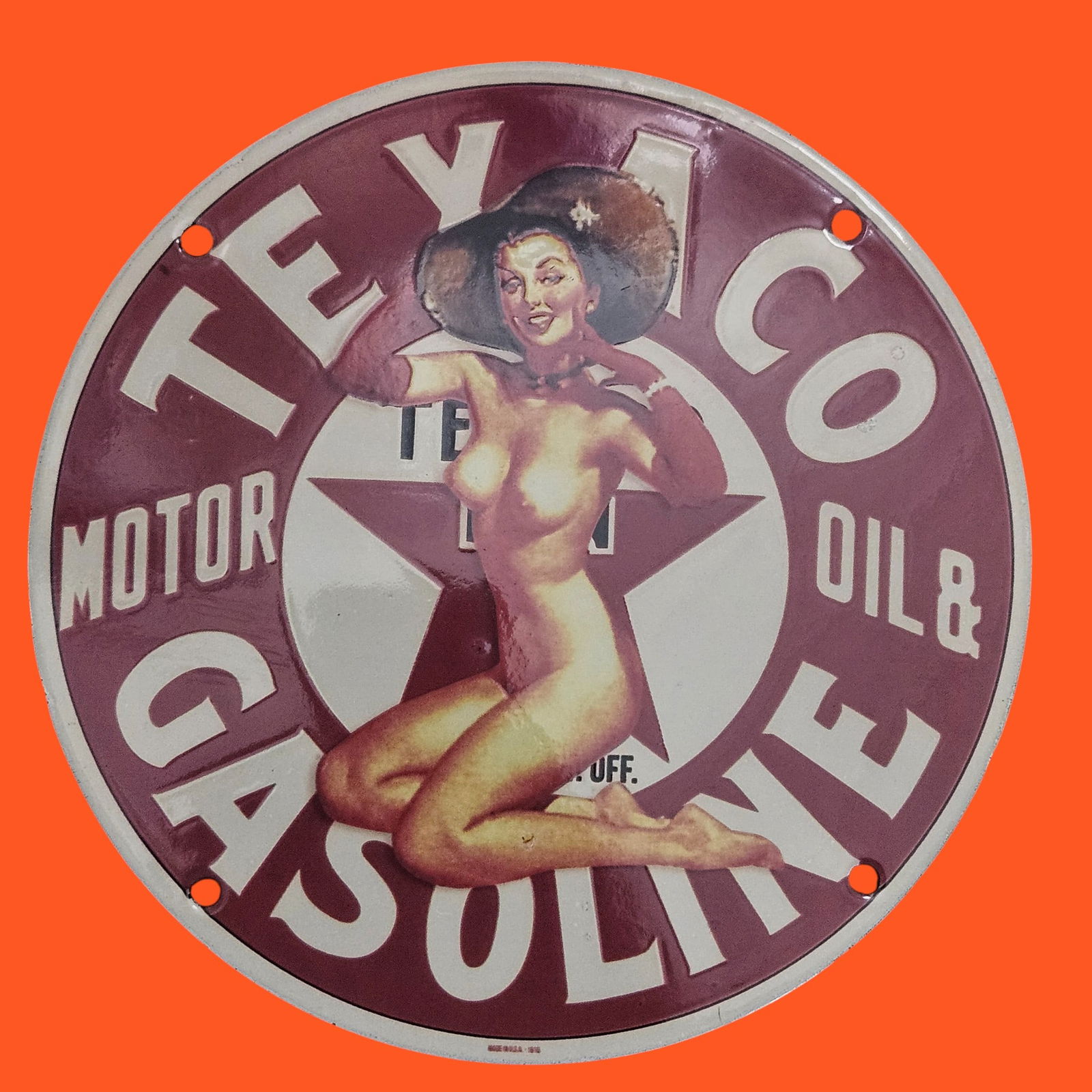 Vintage Texaco Porcelain Sign with Iconic Pin-Up Art - A Collector's Dream (1 of 2)